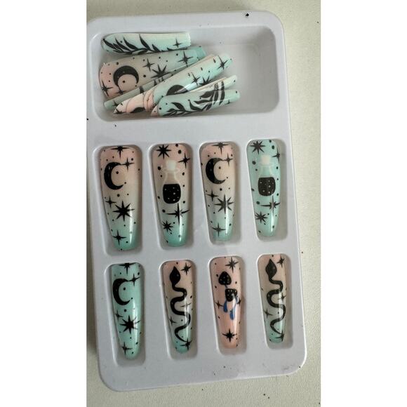 NIB Halloween Camouflage Extra Long Coffin Nail Tip Glue On Press-on - Picture 2 of 3